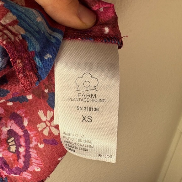 Farm RIO Floral Birds Blush Sleeves Red and Blue Blouse Size XS 100% Cotton - Picture 3 of 14